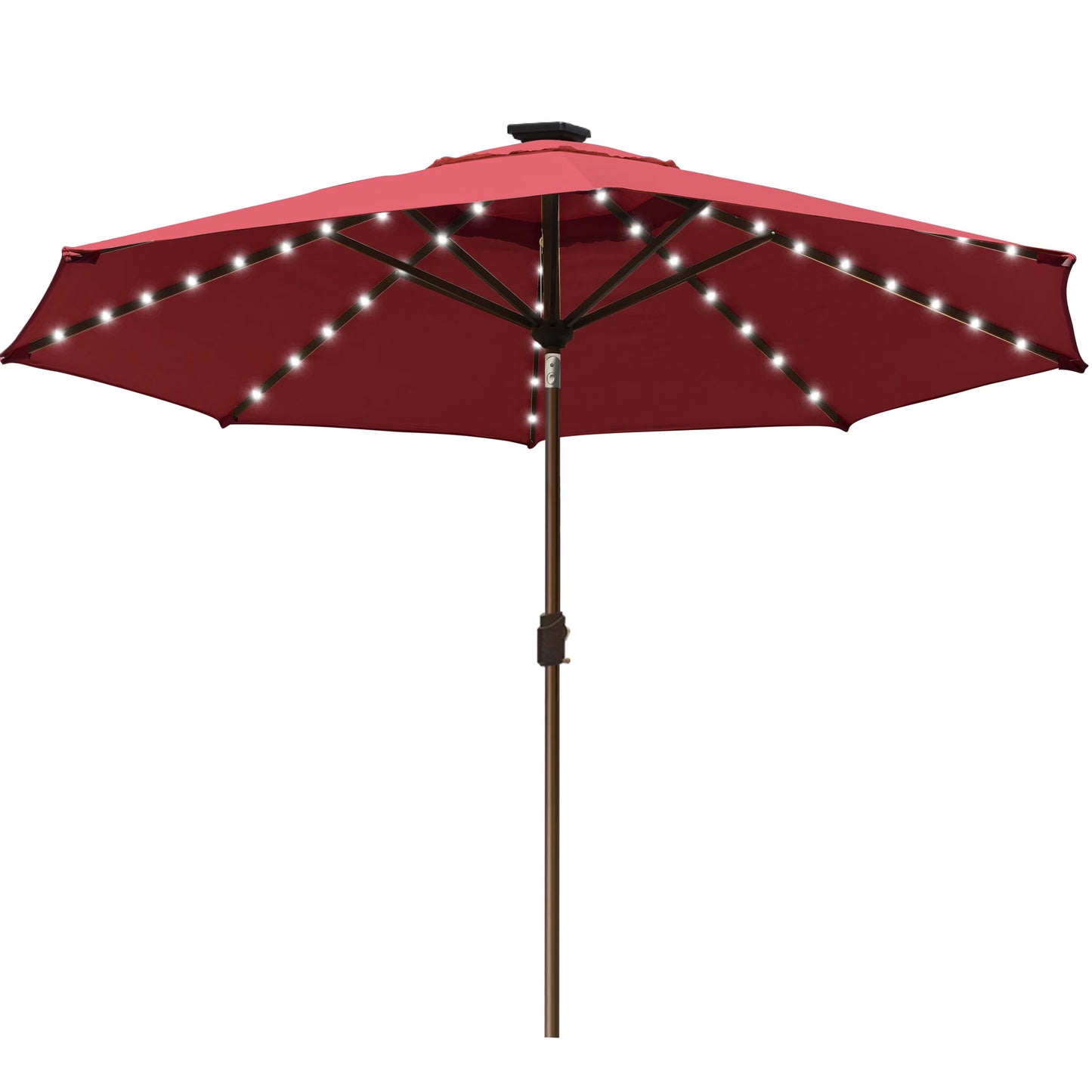 EliteShade Sunbrella Solar Umbrellas 9ft Market Umbrella with 80 LED Lights Patio Umbrellas Outdoor Table Umbrella with Ventilation and 5 Years Non-Fading Top,Ruby