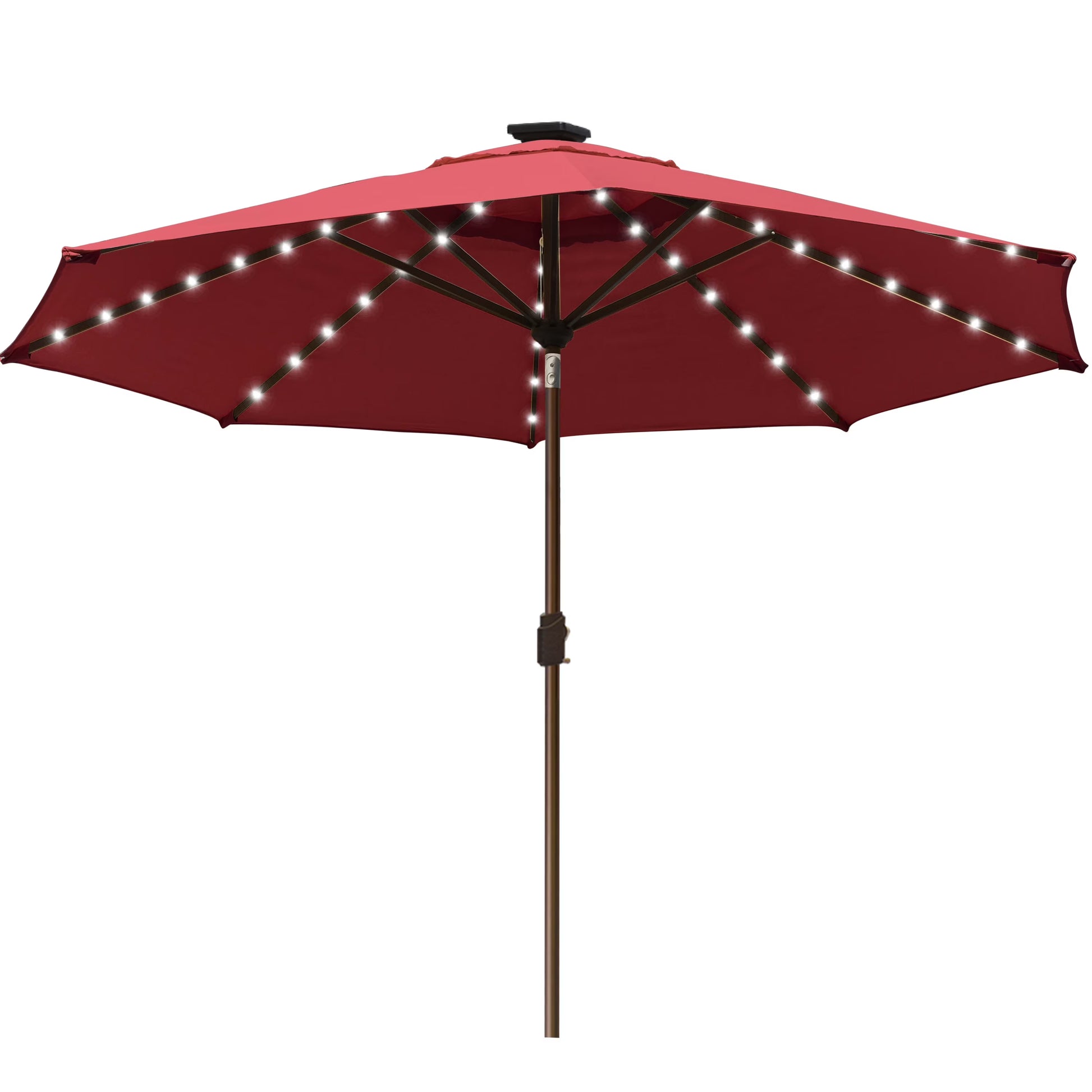 EliteShade Sunbrella Solar Umbrellas 9ft Market Umbrella with 80 LED Lights Patio Umbrellas Outdoor Table Umbrella with Ventilation and 5 Years Non-Fading Top,Ruby