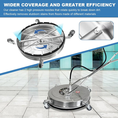 Garvee 24" Pressure Washer Surface Cleaner with Dual Handles - Stainless Steel, 4-Wheel Design for Driveways, Sidewalks, Curbs, Decks, & Patios - 4900 PSI, High-Efficiency Cleaning Accessory