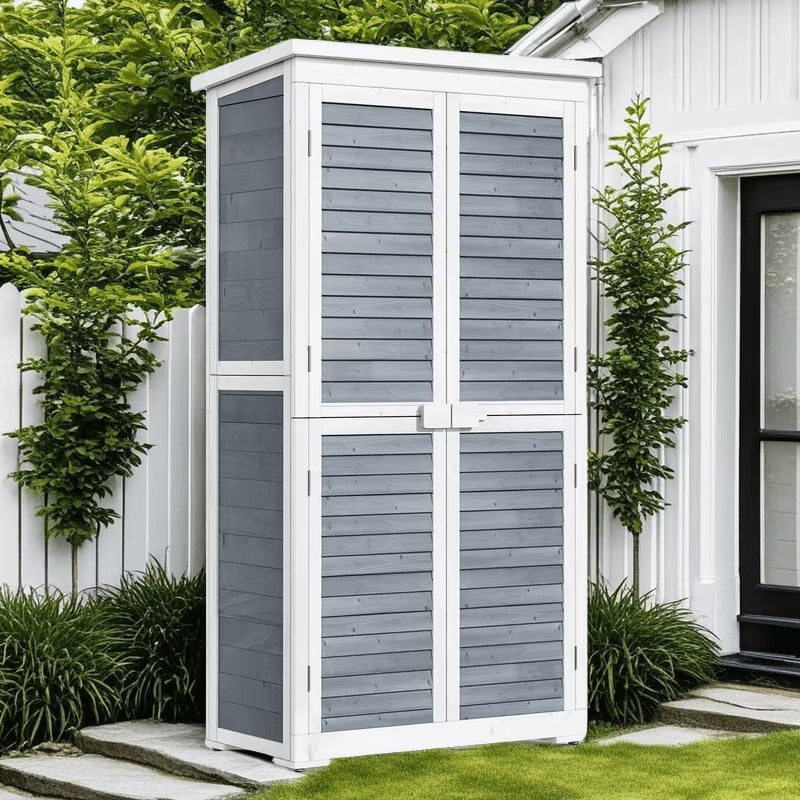 Aiho 55 in. Wide Outdoor Storage Shed with Lockable Double Doors - Weather-Resistant Garden Shed for Patio, Backyard & Lawn, Gray