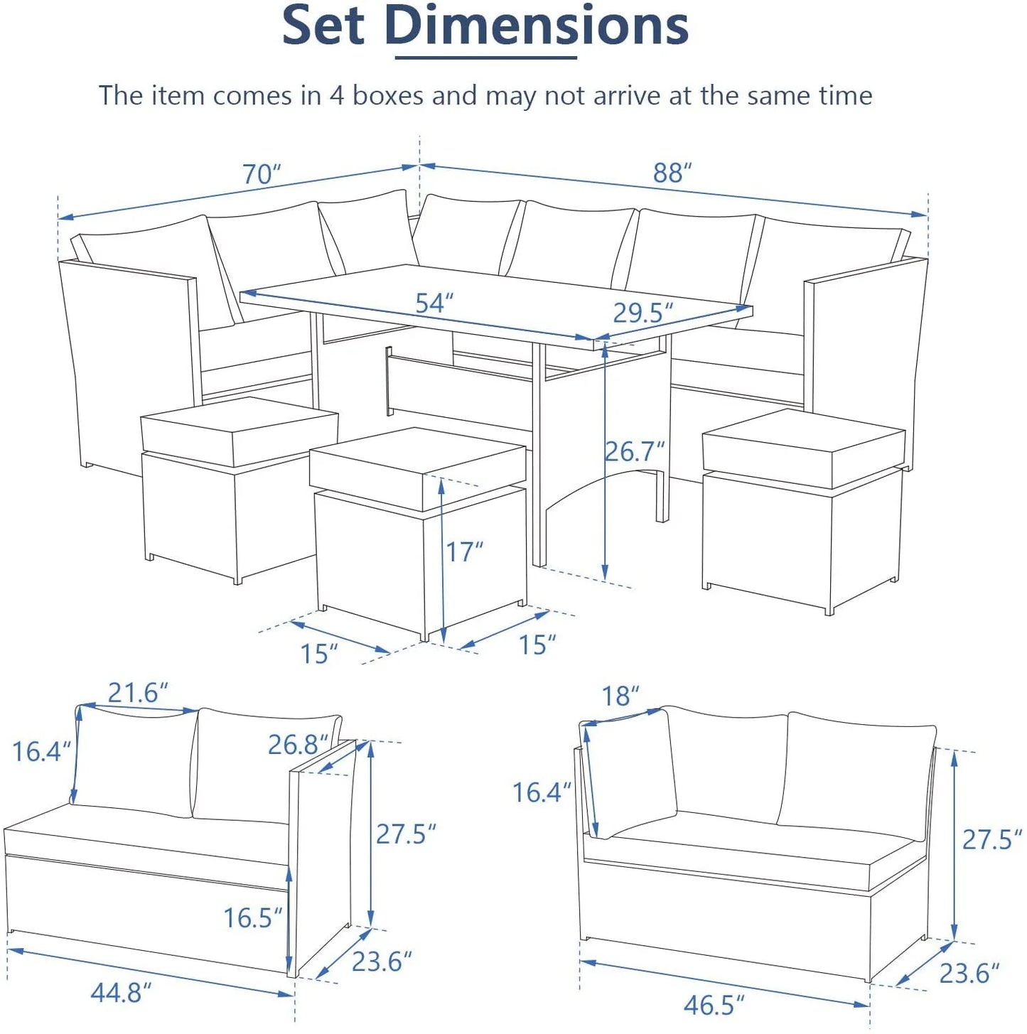 Danrelax 7-Pieces Patio Conversation Set, Outdoor Sectional Sofa, PE Rattan Wicker Furniture, Steel Frame, Gray Furniture, Couch Dining Table, and Chair with Ottoman, Gray