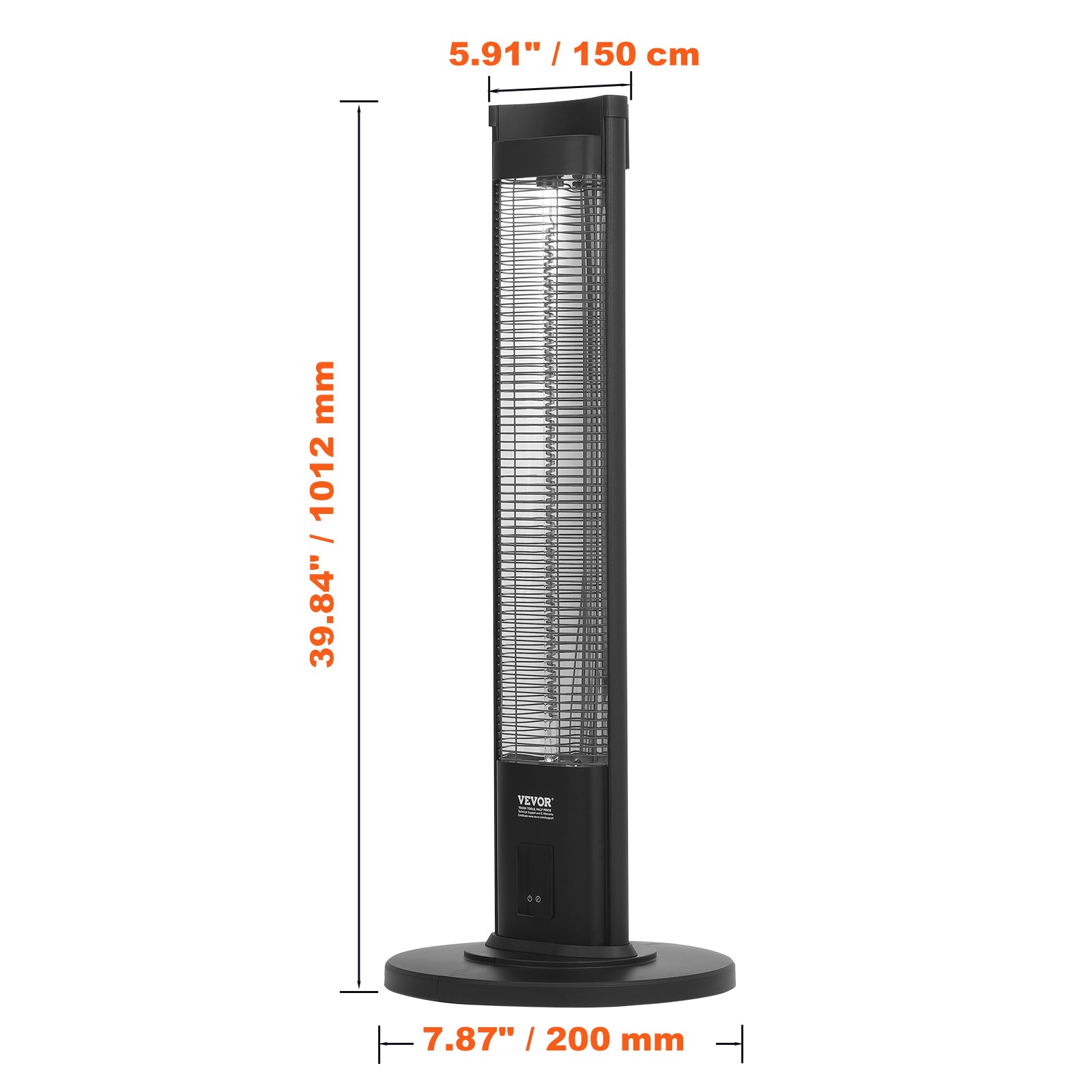 VEVOR Infrared Heater, 1500W Remote Control Electric Space Heater, Patio Heater w/3 Speeds & Timer & Tip-Over Protection, Outdoor/Outdoor for Bedroom,Studio,Porch,Dining Room,Studio, Stand,40in L