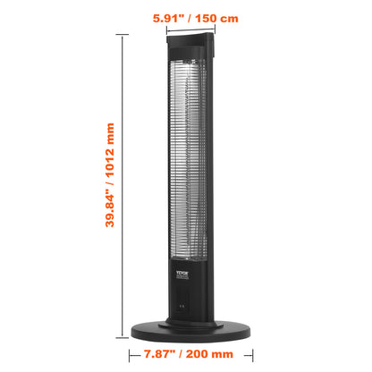 VEVOR Infrared Heater, 1500W Remote Control Electric Space Heater, Patio Heater w/3 Speeds & Timer & Tip-Over Protection, Outdoor/Outdoor for Bedroom,Studio,Porch,Dining Room,Studio, Stand,40in L