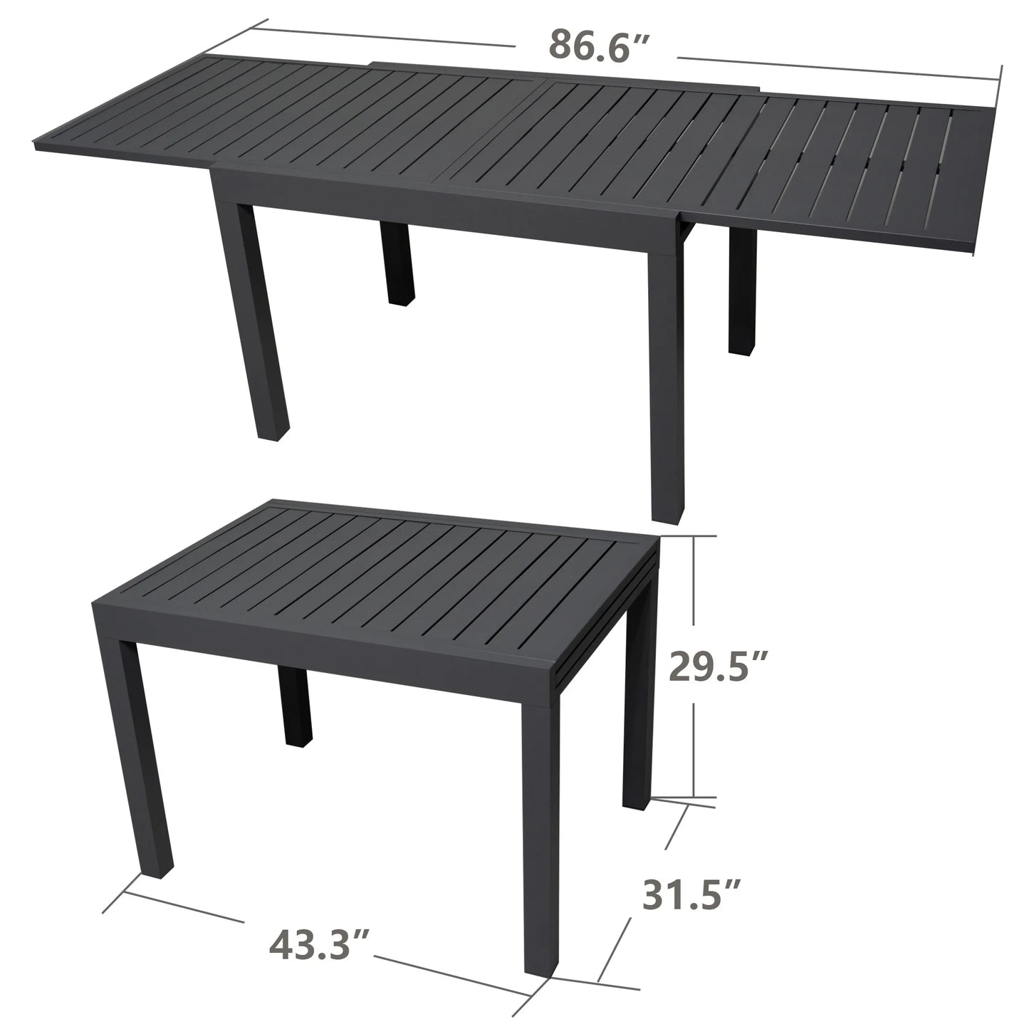 Kozyard Villa Outdoor Patio Metal Slate and Aluminum Rectangle Dining Table ( Gray )