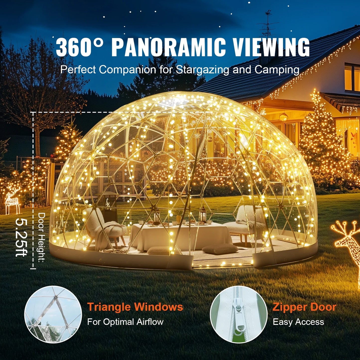 KFFKFF Dome Bubble Tent, 9.5FT Dual Cover (Clear & Light Yellow), Outdoor Spherical Shelter, Enhanced Garden Igloo, Weatherproof Pod for Camping, Patio, Outdoor Dining, Backyard Gatherings