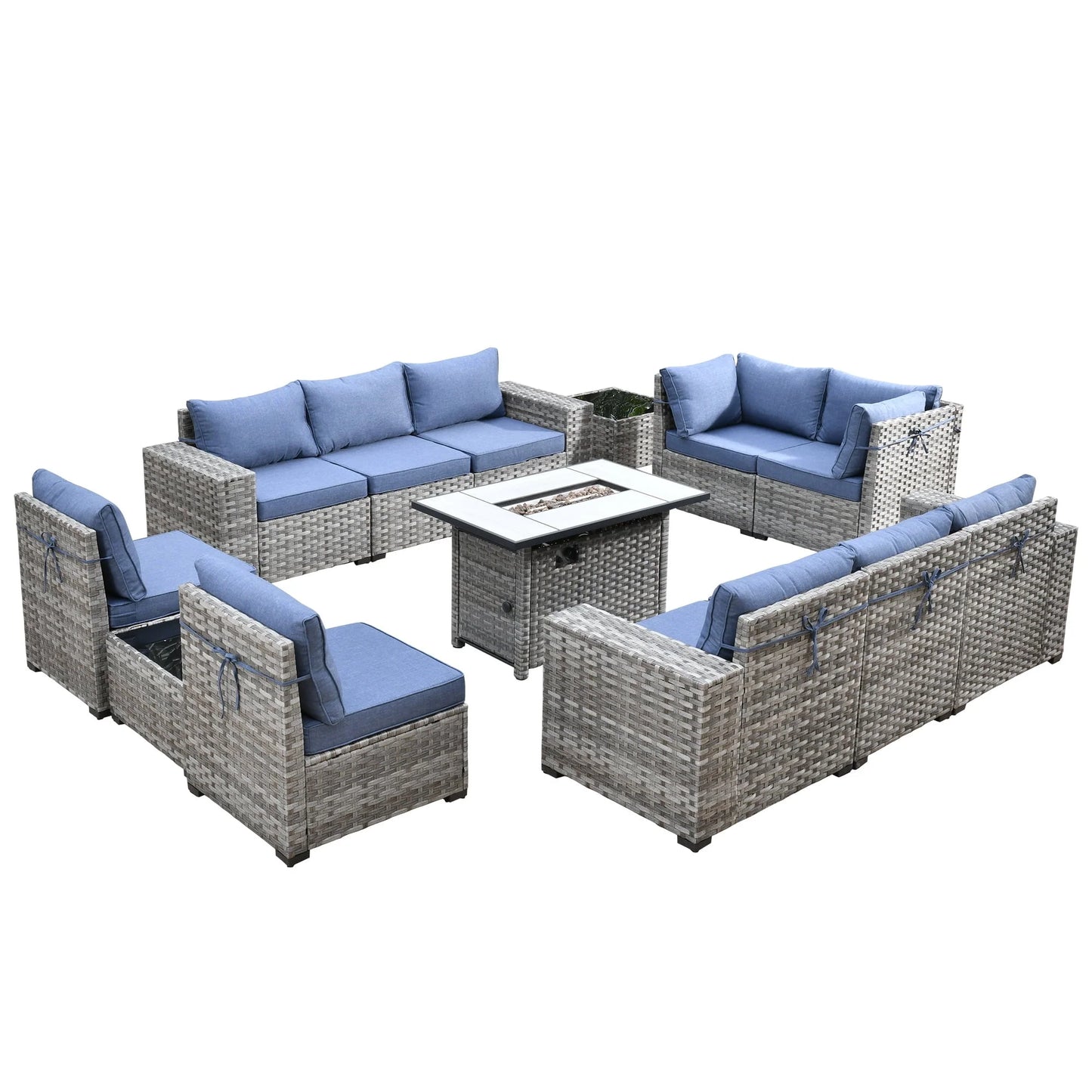 Ovios 13 Pieces Outdoor Patio Furniture with Fire Pit Table All Weather Wicker Sectional Set for Porch