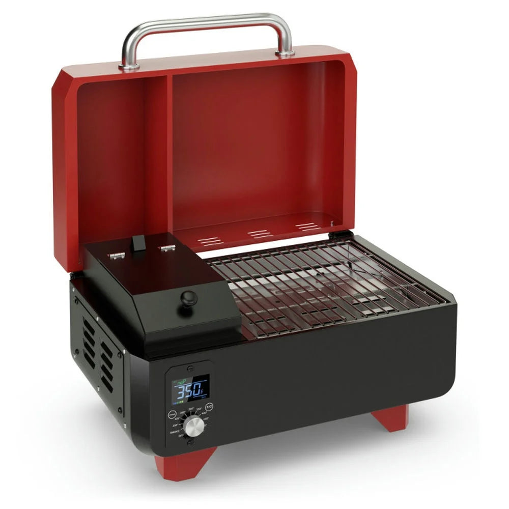 Aimee Lii Outdoor Portable Tabletop Pellet Grill and Smoker with Digital Control System for BBQ, BBQ Grill for Outdoor Cooking Kitchen, Garden and Patio Backyard Barbecue-Red