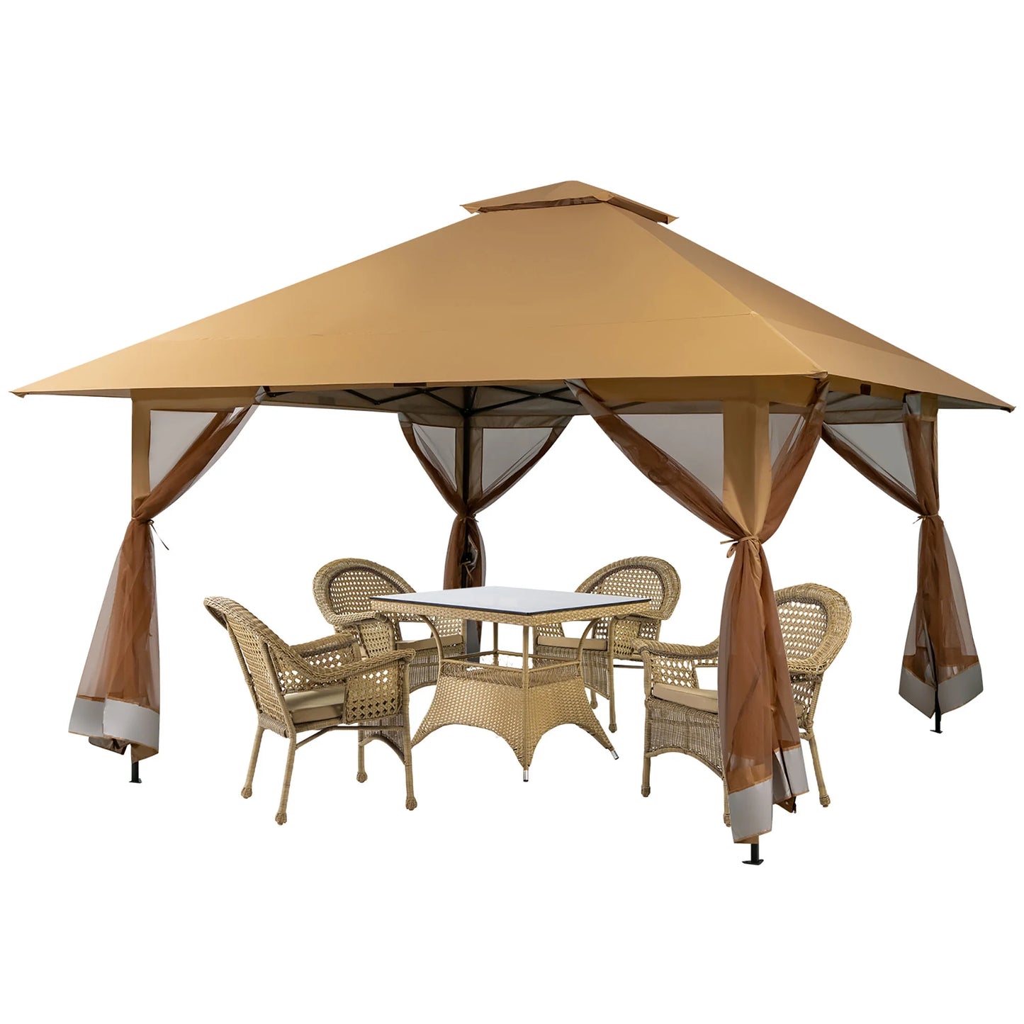 Costway 13x13ft Pop-up Instant Canopy Tent Mesh Sidewall UV50+ Adjust Outdoor Patio Khaki