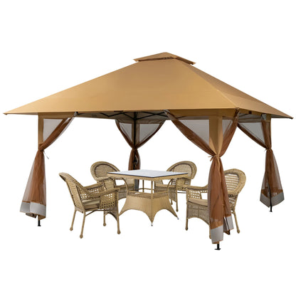 Gymax Outdoor Patio 13' x13' Pop Up Canopy Tent UV50+ Adjust Sun Protection w/Mesh Sidewall Khaki