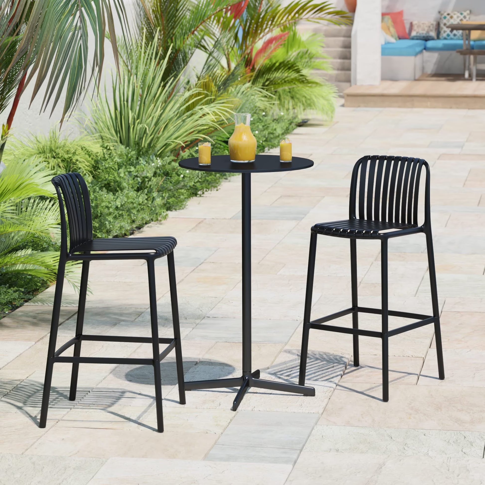 WestinTrends Playa 29.5" Outdoor Modern Polypropylene Plastic Patio Bar Height Stools (Set of 2), Red