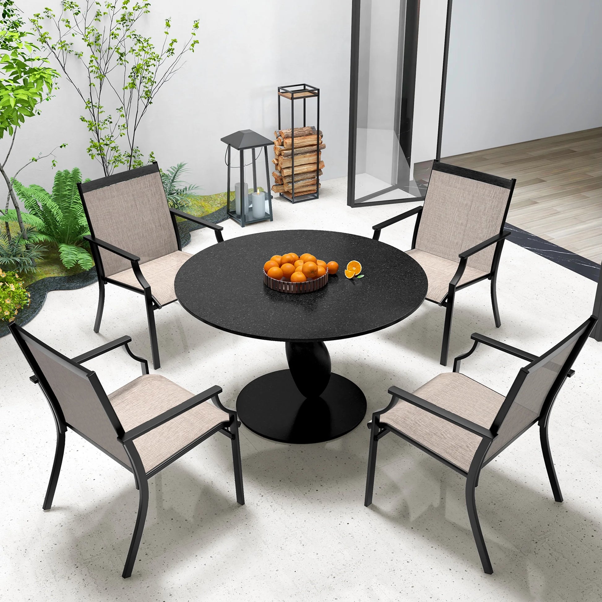 Gymax Set of 2 Patio Dining Chairs Outdoor Armchairs w/Sturdy Metal Frame Coffee