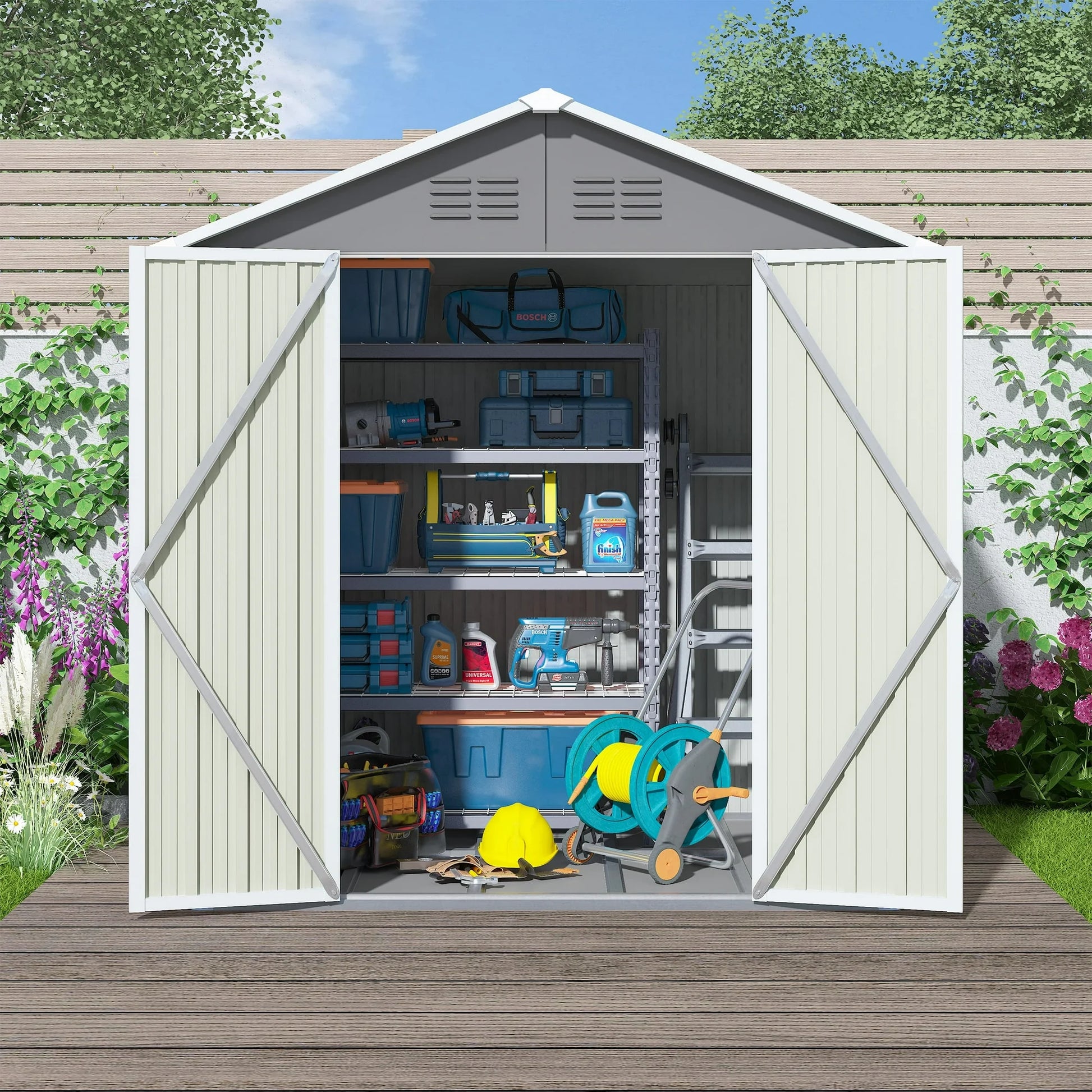 Seizeen Outdoor Storage Shed, 6' x 4' Metal Storage Shed with Base , Seizeen Tools Storage Shed, Galvanized Steel Garden Shed with Lockable Doors for Backyard, Patio, Lawn