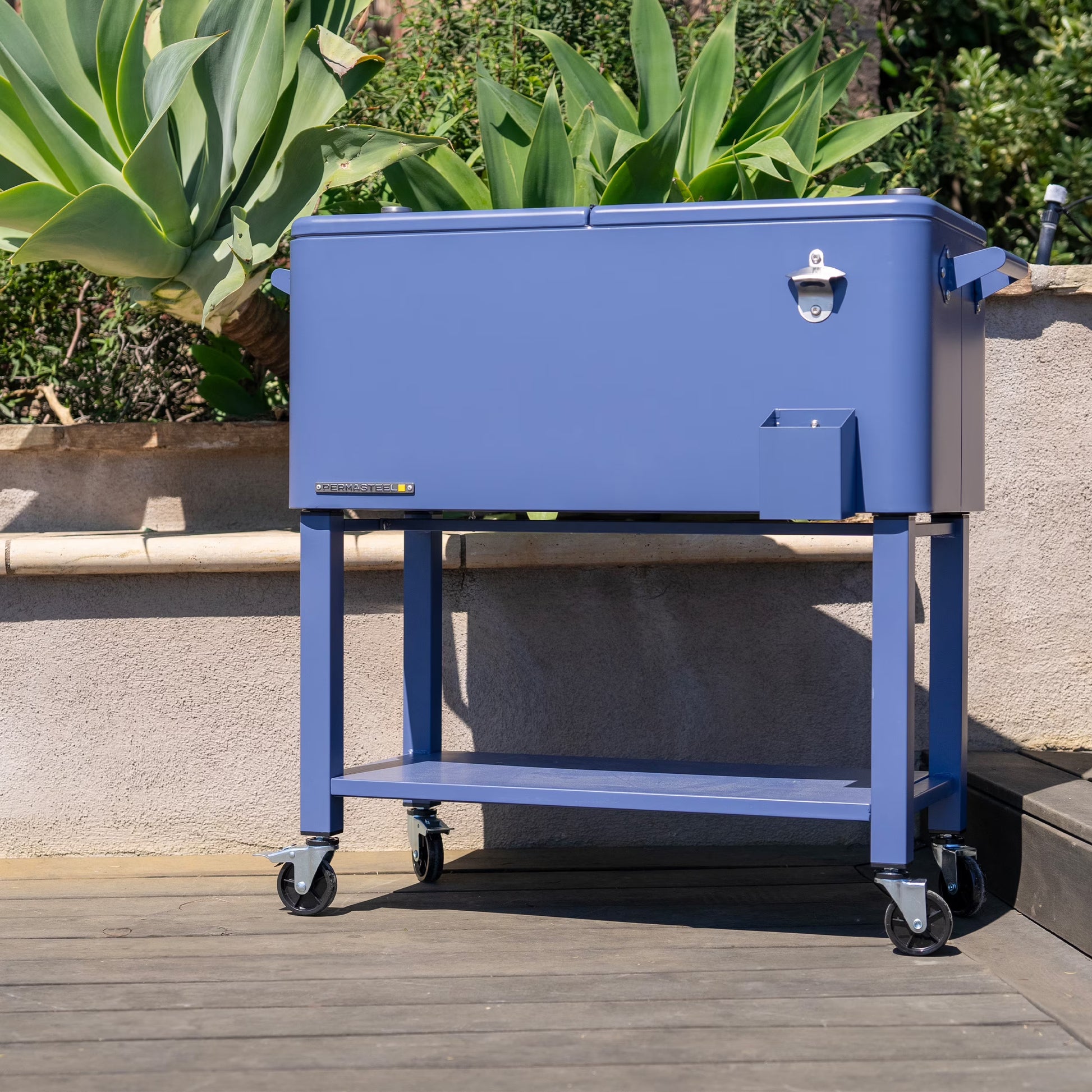 Permasteel 80-Qt Outdoor Steel Patio Cooler with Removable Basin, Rolling Cooler with Wheels, Teal Green