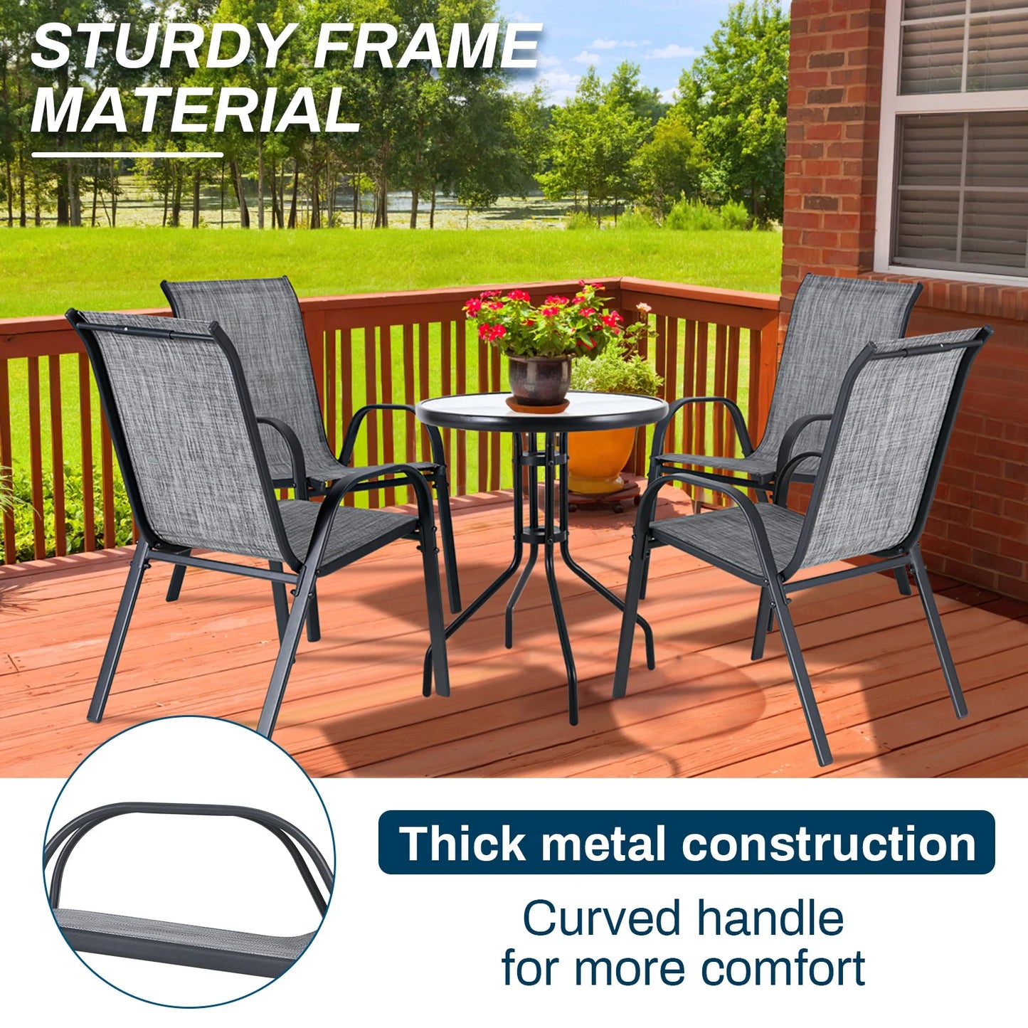 Pirecart Set of 4 Patio Dining Chairs, Textilene Outdoor Stacking Chairs for Poolside, Backyard, Garden