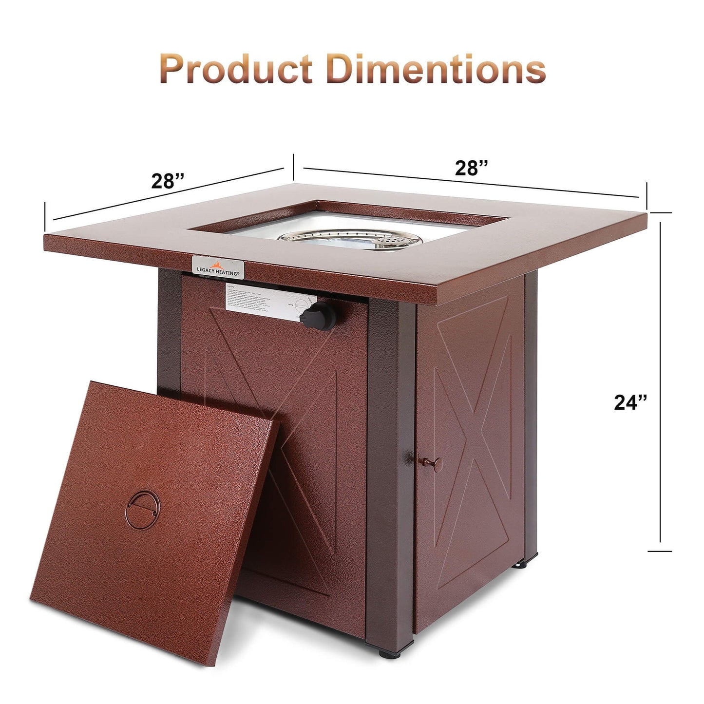 28 In Propane Fire Pit Table, Square Brown Texture Outdoor Gas Fire table with Lid & Lava rock, 50000 BTU, Auto-Ignition, Adjustable Flame, ETL-Certified, Suitable for Courtyard/Patio/Balcony