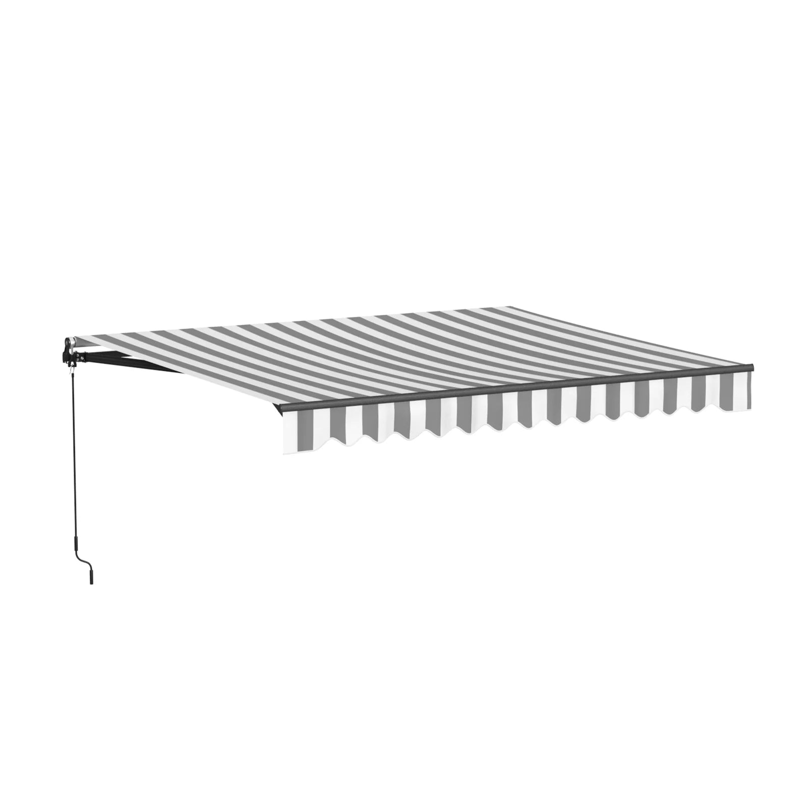 ALEKO 13' x 10' Manual Retractable Grey White Stripes Patio Awning Sunshade