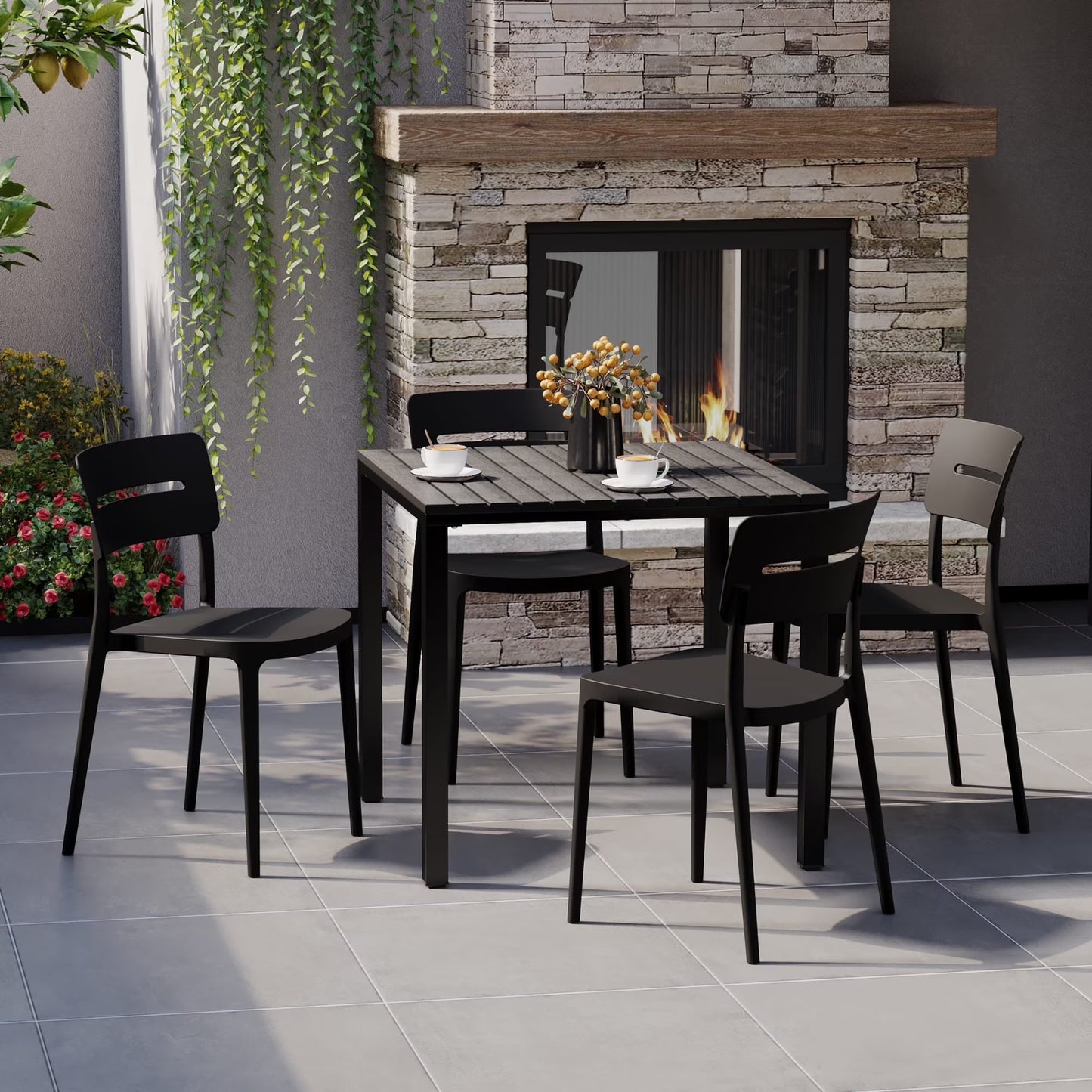 WestinTrends Playa 5-Piece Outdoor Metal Frame Dining Table Patio Set with Stackable Patio Dining Chairs, Olive Green