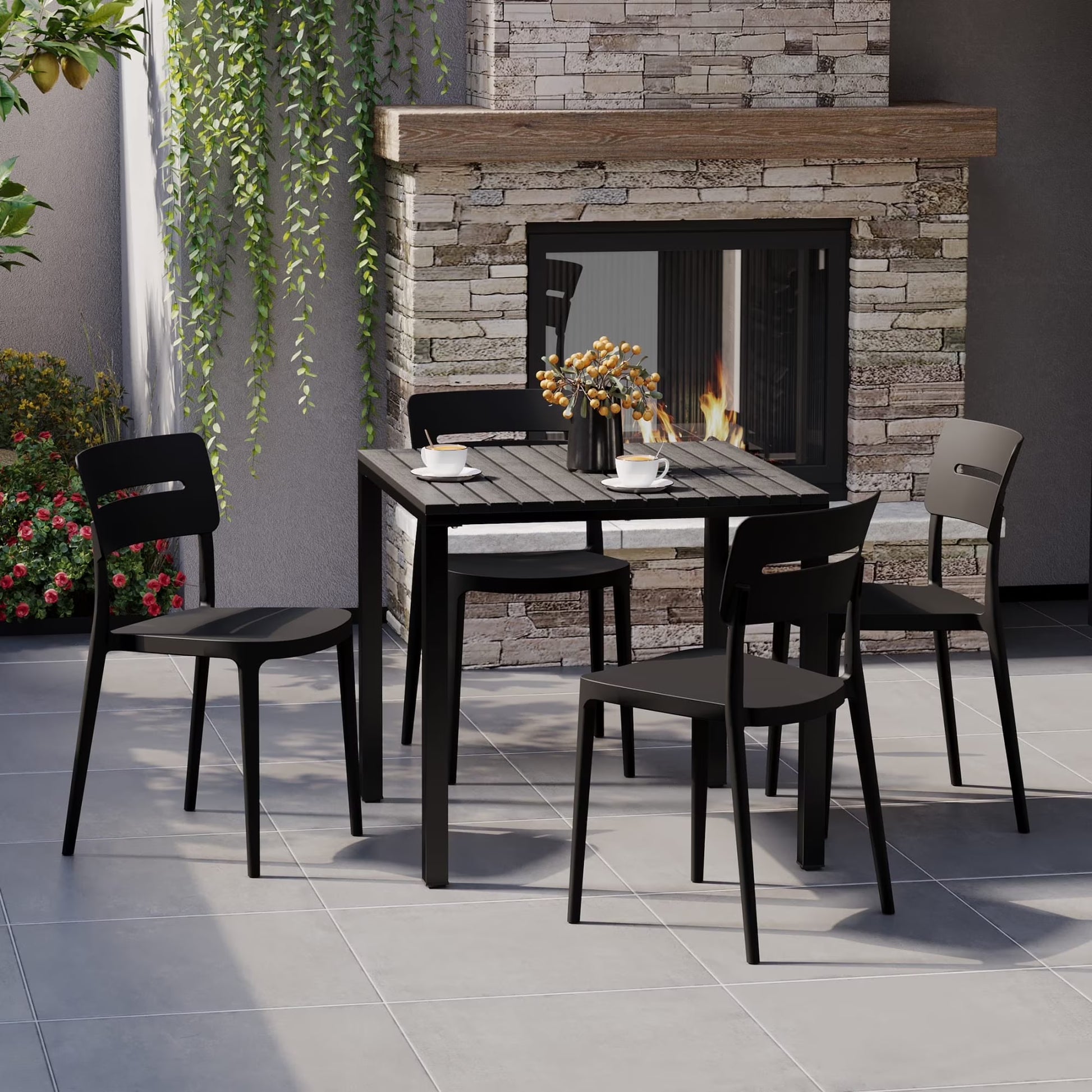 WestinTrends Playa 5-Piece Outdoor Metal Frame Dining Table Patio Set with Stackable Patio Dining Chairs, Olive Green