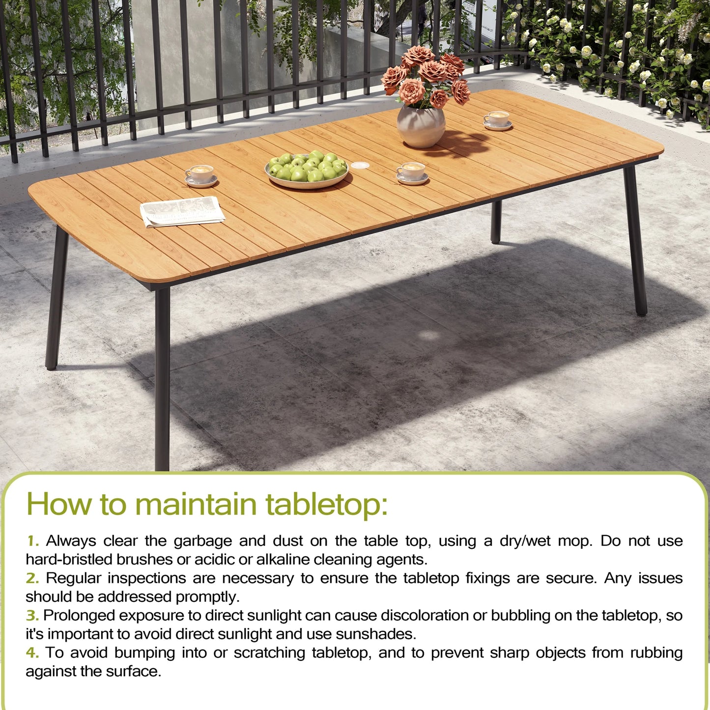 Pellebant 93" Outdoor Dining Table for 8–10 People, Patio Rectangle Table with Wood-Like Tabletop and Umbrella Hole, Aluminum Frame for Garden, Lawn, or Backyard, Brown