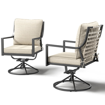 OPOHORO Swivel Rocker Patio Chairs Set of 4, Outdoor PE Wicker Dining Chairs with Beige Olefin Cushions and Gray Metal Frame, 360° Swivel & Rocking Motion for Garden Deck Porch