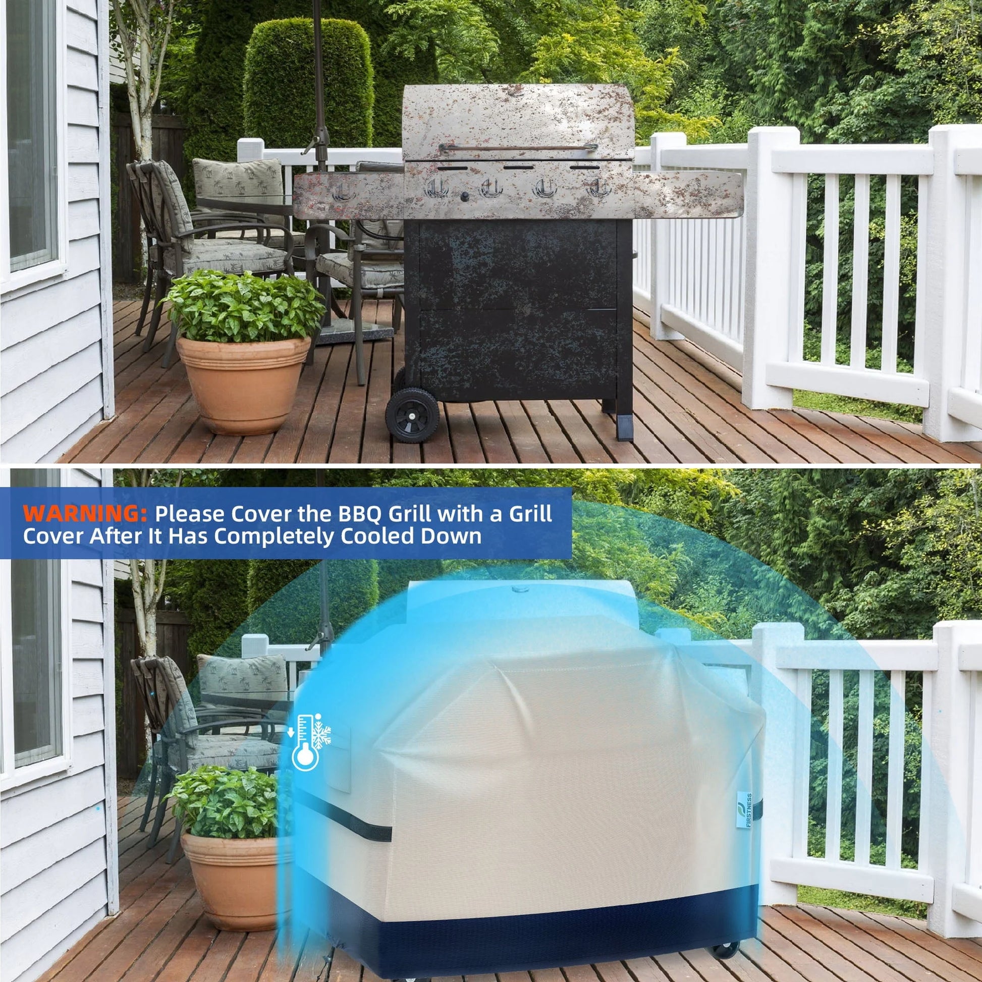 Firstness Patio BBQ Grill Covers 58 inch,600D Heavy-Duty Waterproof Outdoor Gas Grill Cover for Weber Char-Broil Nexgrill and More Grills,58" x 26" x 41"( Beige & Navy)