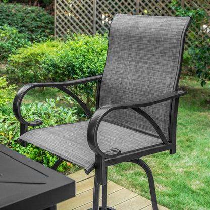 Summit Living 5-Piece Outdoor Patio Swivel Bar Stool Dining Set with 4 High-back Textilene Chairs with Armrest&1 Bistro Bar Table,Black& Grey