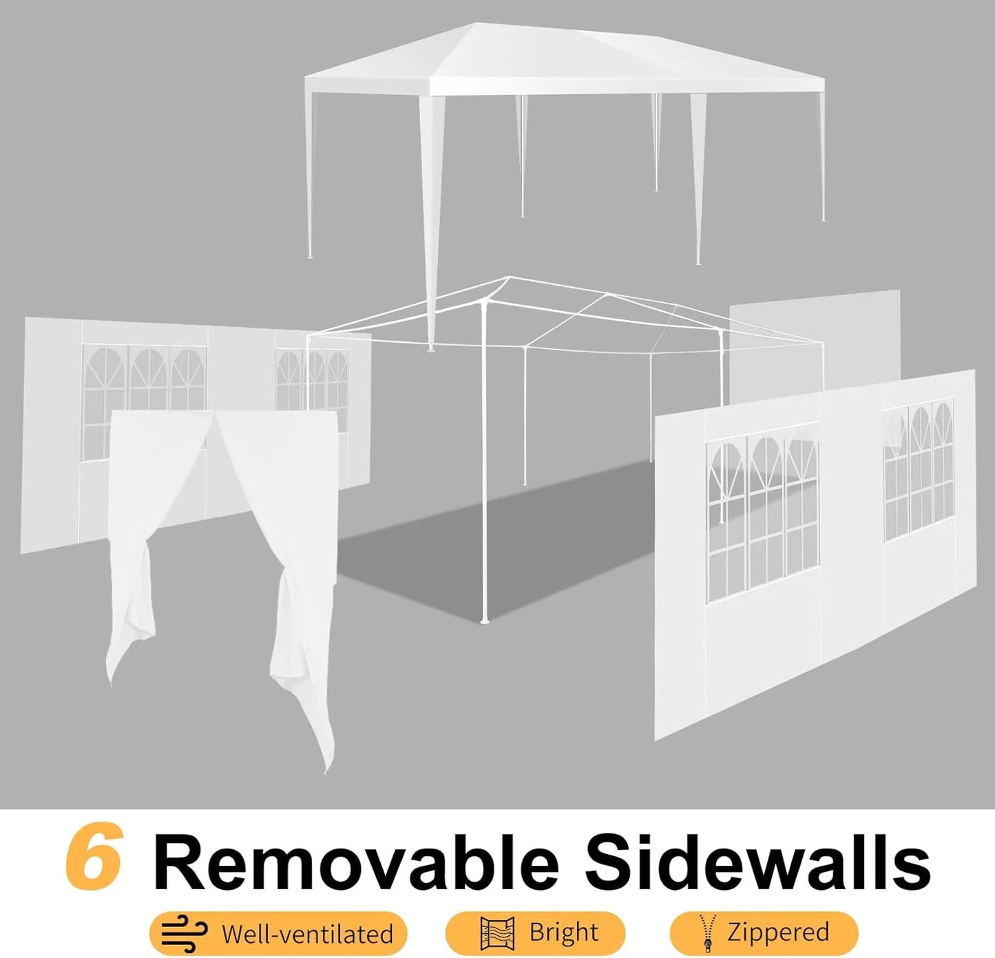 Hoteel Party Tent 10x20 Canopy Tents for Parties with 4 Removable Sidewalls, Patio Camping Gazebo, Portable Tent for Parties, Weddings, BBQ, Waterproof, White