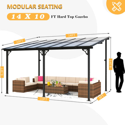 JolyDale 10?x 14? Hardtop Gazebo, Outdoor Wall-mounted Pergola for Garden, Patio, Backyard, Gray