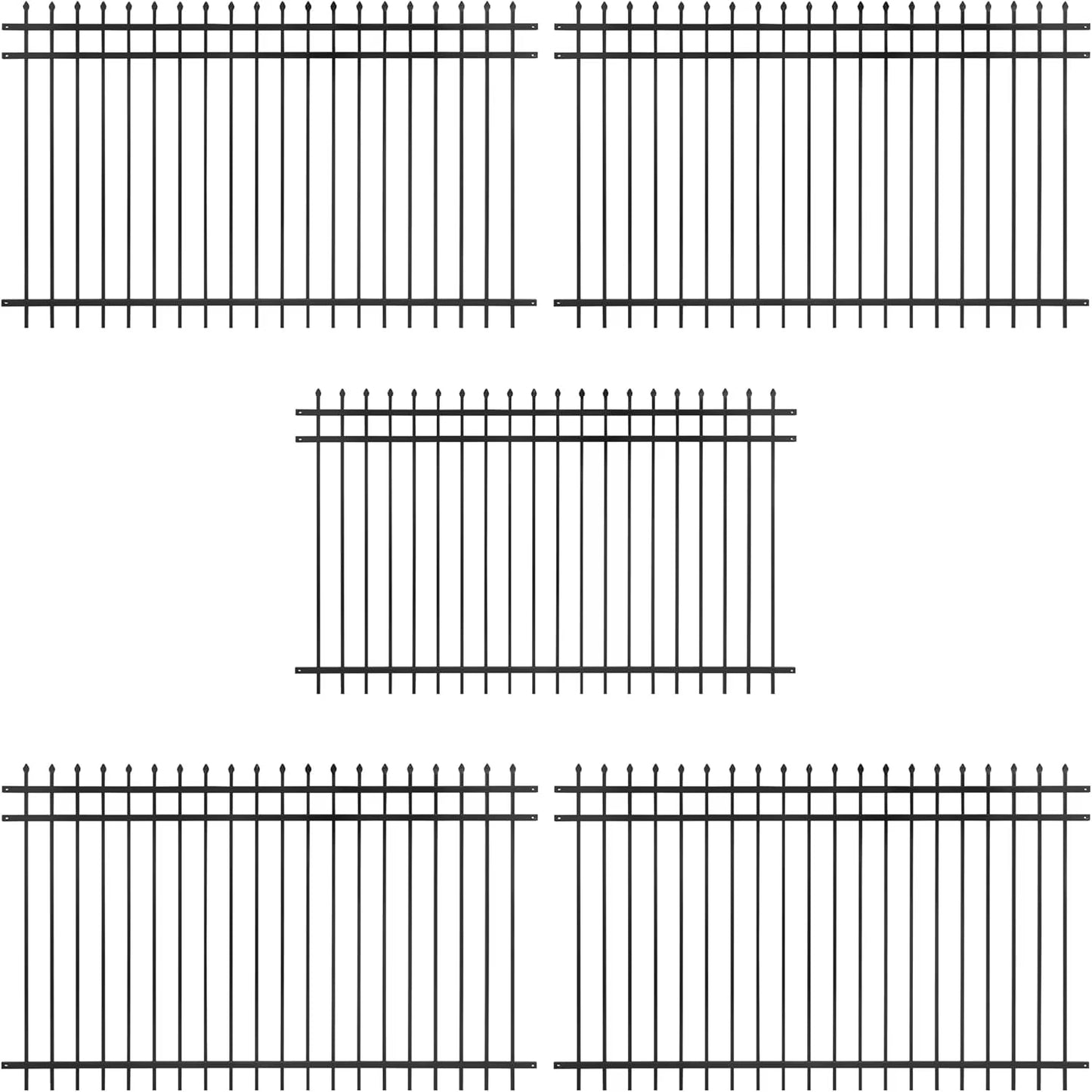 Fencer Wire Pack of 5 Heavy Duty Pinnacle Fence Barrier Panel, 5FT Height X 8FT Width Anti-Rust Metal Fencing Panel, 2 in. Diameter Steel Outdoor Decorative Garden Fence Panel for Yard, Pool, Patio