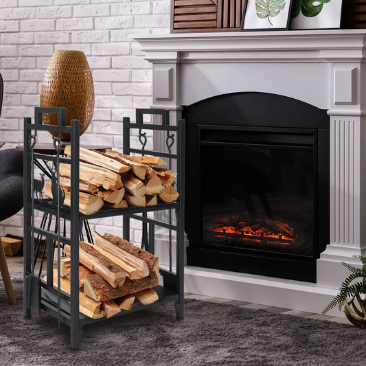 OverPatio Firewood Rack Fireplace Tool Rack Indoor Wood Holders Fireplace Tools Set Tongs Accessories