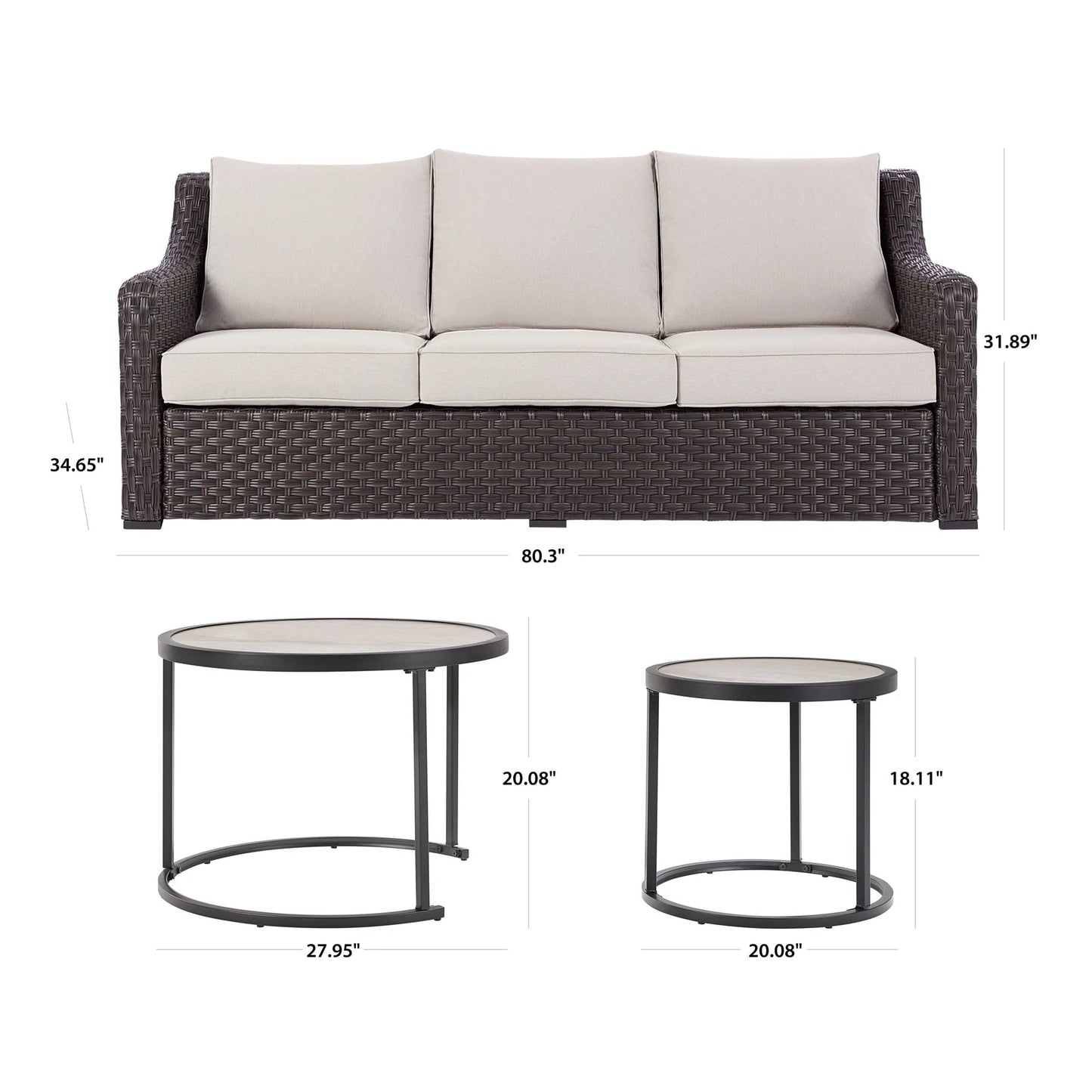 Better Homes & Gardens River Oaks 3-Piece Sofa and Nesting Tables with Patio Cover, Dark
