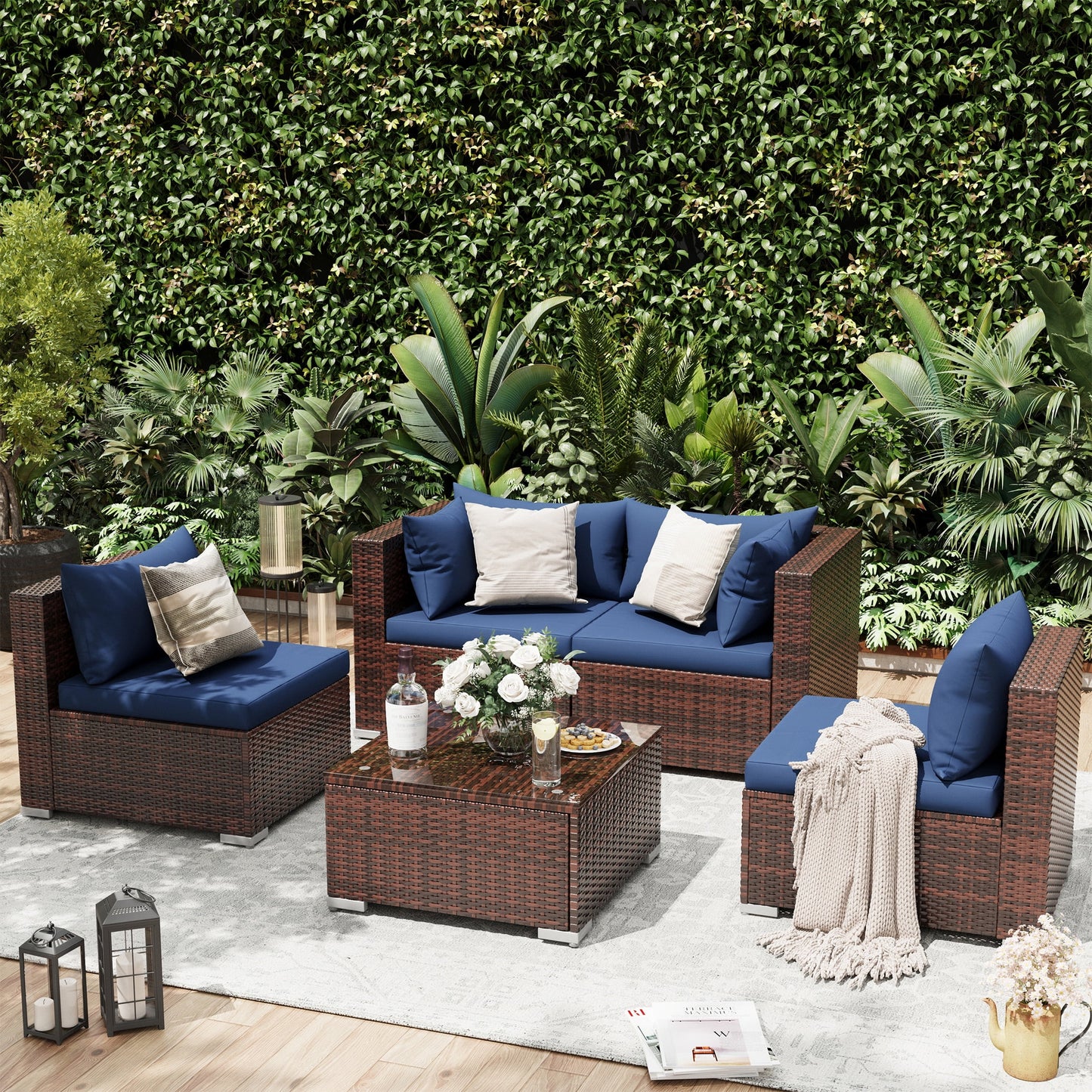 UDPATIO Patio Furniture Sets, Modular Rattan Outdoor Patio Sectional Furniture Sofa Set, Wicker Patio Conversation Set for Backyard,5PCS
