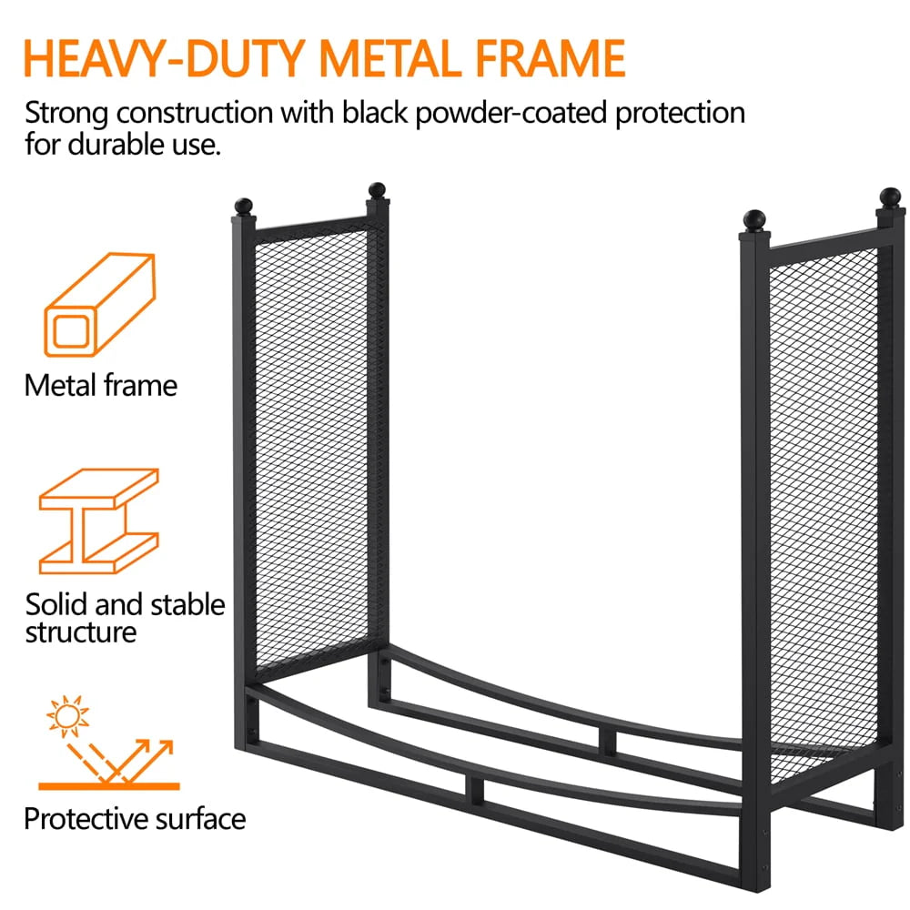 SmileMart Metal Fireplace Log Holder Firewood Rack Storage for the Patio, Garden, Yard or Indoors, Black