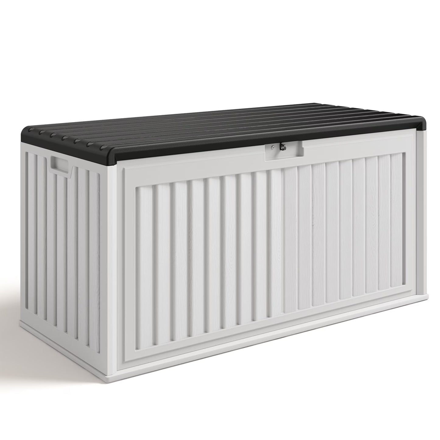 100 Gallon Resin Deck Box, Asofer Lockable Patio Outdoor Storage Box, Garden Tools Storage, Beige/Brown