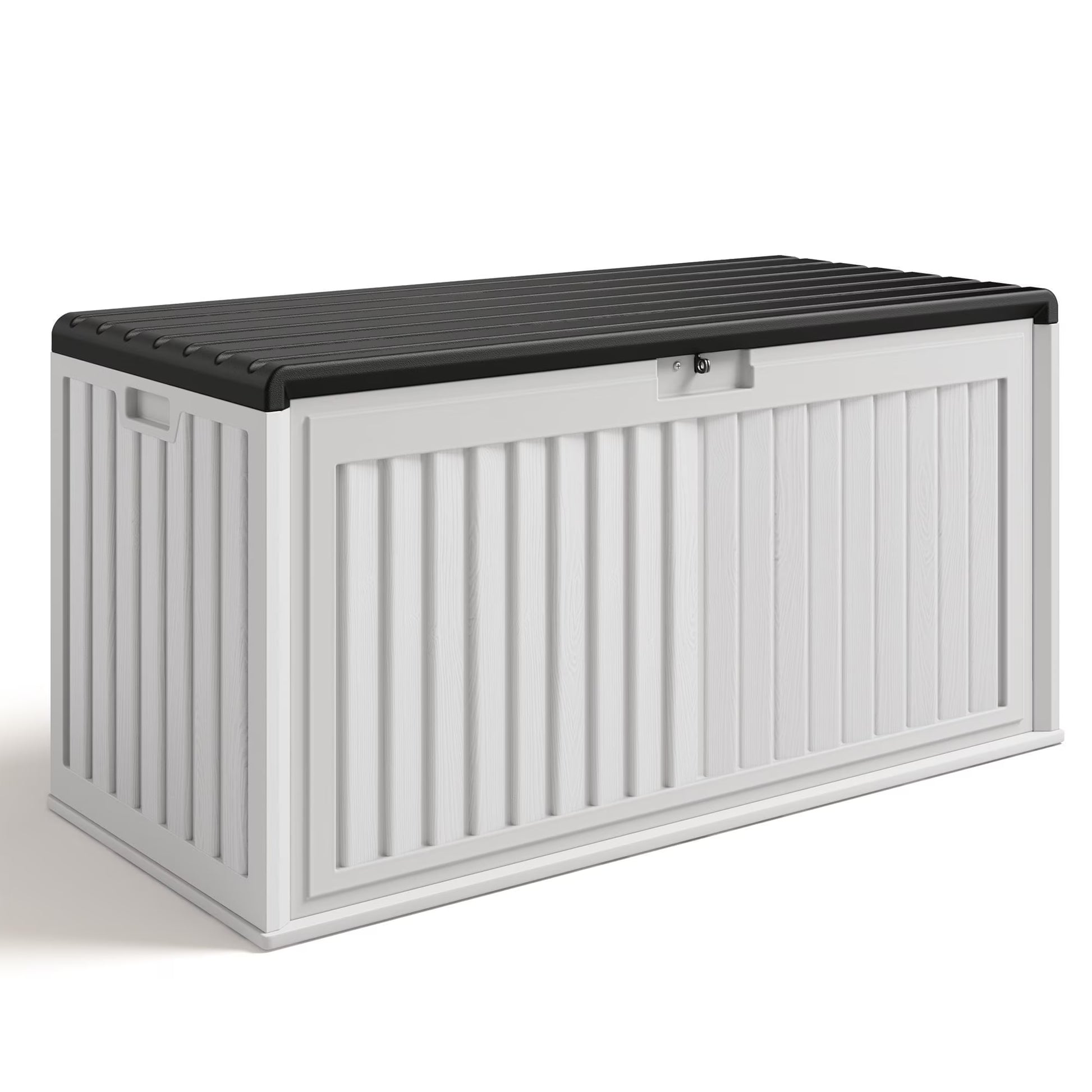 100 Gallon Resin Deck Box, Asofer Lockable Patio Outdoor Storage Box, Garden Tools Storage, Beige/Brown