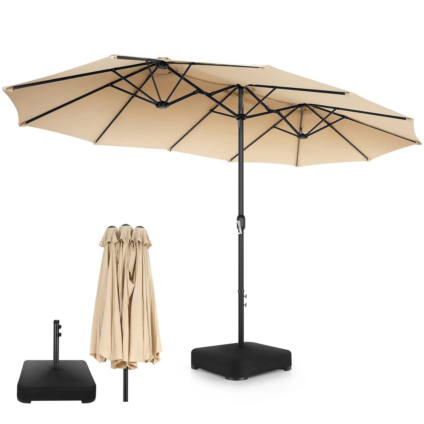VIBESPARK 15ft Double-Sided Patio Umbrella with Base Extra Large Outdoor Table Umbrella Market Umbrella Beige