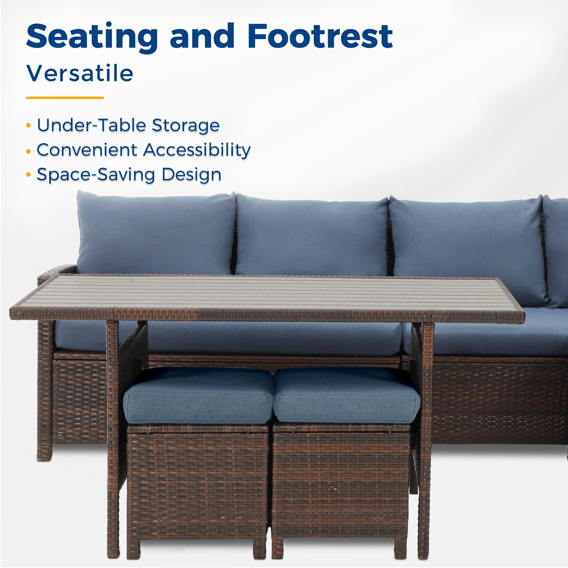 Superjoe 7 Pieces Outdoor Patio Furniture Set with Ottoman, Blue