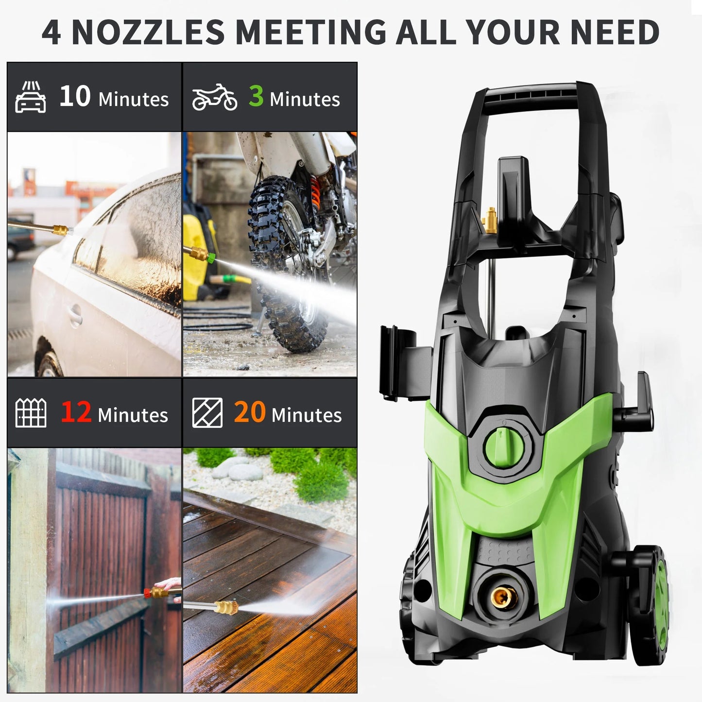 Electric Pressure Washer 4300 PSI 2.8 GPM, 2024 23ft Hose 35ft Power Cord,Upgraded Power Washer with 6ft Inlet, 4 Nozzle and Detergent Tank for Cars, Fences, Patio