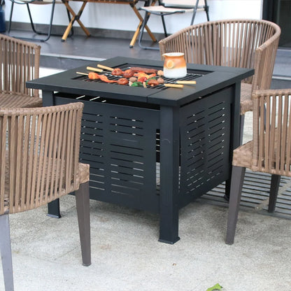 2 in 1 Smokeless Fire Pit Table for Outdoor Patio, Square Steel Heater with Removable Lid, Grill Over Stove, Multifunctional Firepit Table for Garden, Deck, Balcony, Backyard