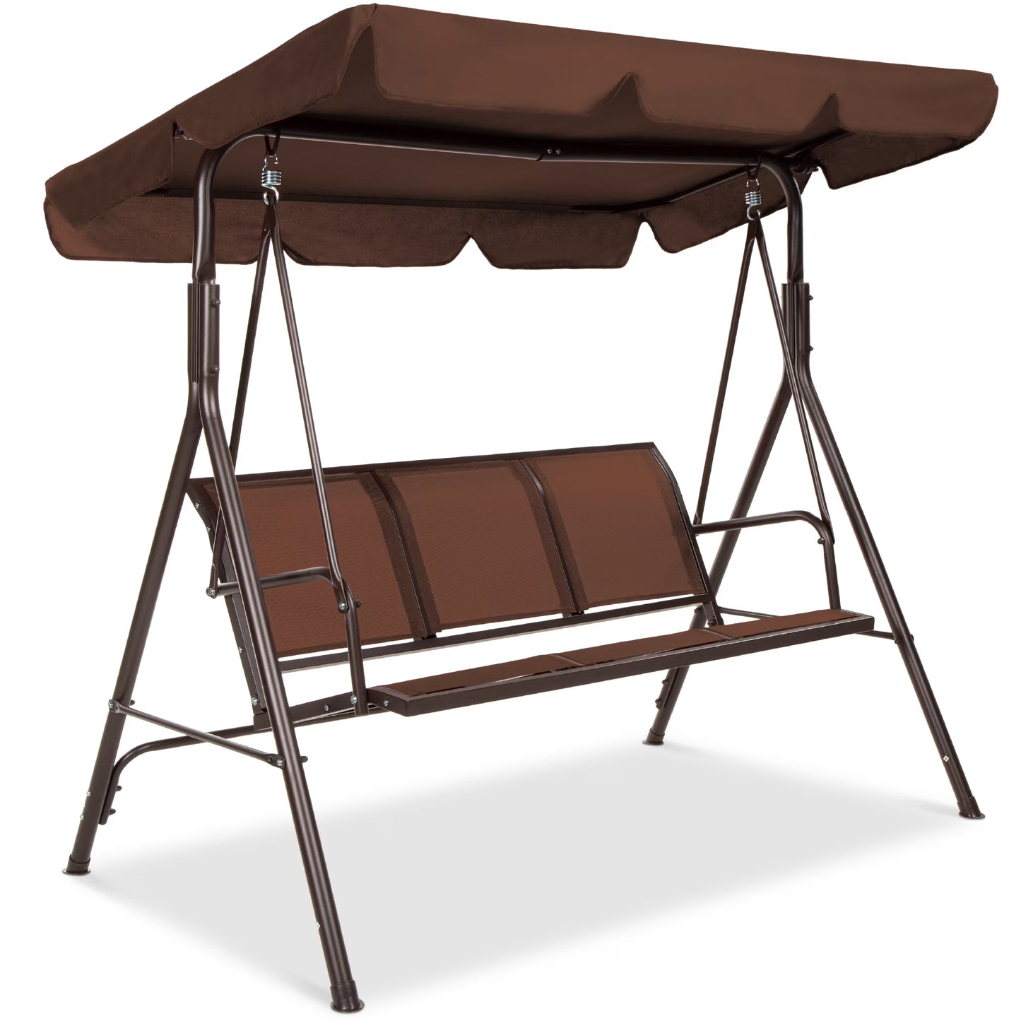 Best Choice Products 2-Seater Outdoor Adjustable Canopy Swing Glider Patio Bench w/Textilene, Steel Frame - Brown