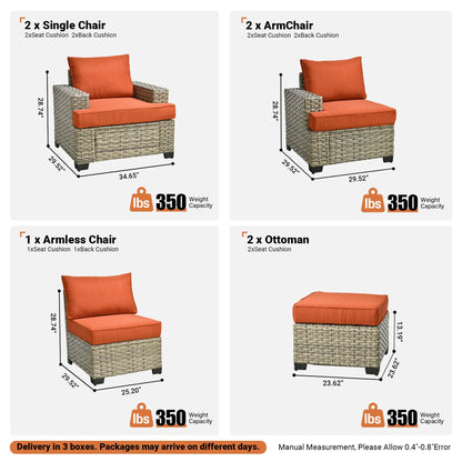 Ovios 7 Pieces Outdoor Patio Sectional Furniture All-Weather Rattan Wicker Conversation Patio Sofa Outdoor Chairs for Backyard Balcony