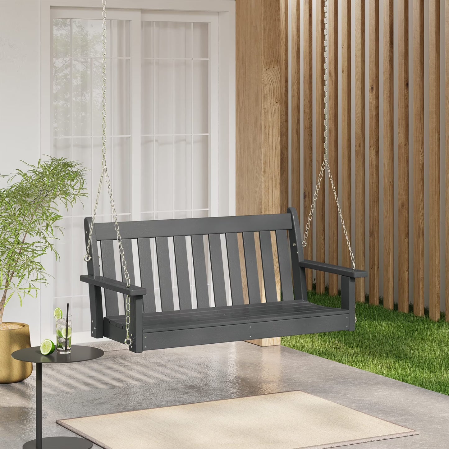 WestinTrends Malibu Outdoor Patio HDPE Hanging Front Porch Swing Bench, Dark Brown