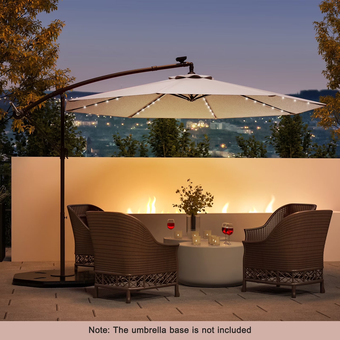 Costway 10 Ft Patio Solar LED Offset Umbrella 40 Lights Crank Base Turquoise