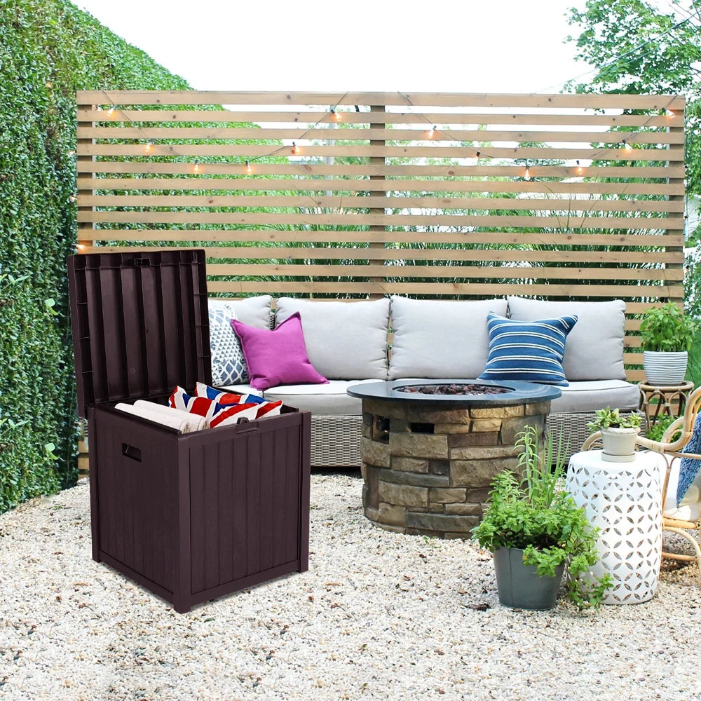 Patio Storage Box Waterproof, enyopro Outdoor PP Storage Patio Furniture Container, 51 Gallon Garden Storage Box with Seat for Backyard Pool Deck, 22" x 22" x 24.5", Brown, JA3239