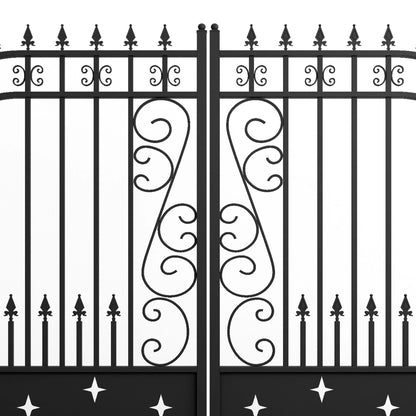 Outdoor Dual Swing Wrought Iron Gate for Driveway, Security Gate, Outdoor Fence Gate, Vienna Style for Yard, Backyard Patio 20'Star