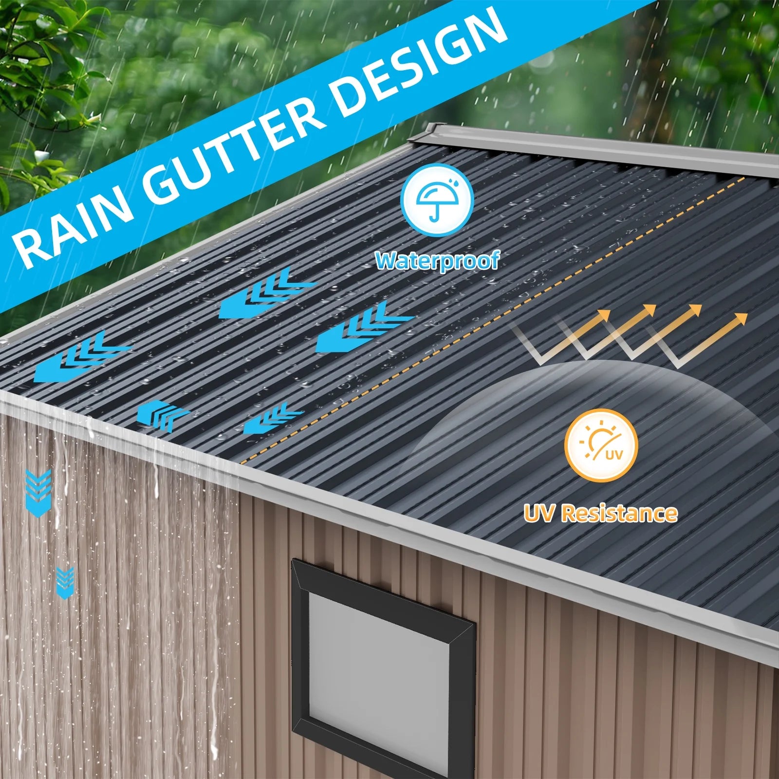 DISHUP Outdoor Storage Shed, 8x6 ft Metal Shed with WindowLockable Doors, Ideal for Backyard, Garden and Patio