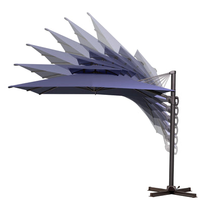 Pellebant Outdoor 9x11FT Patio Umbrella Cantilever Offset with No Base, Dual Top Navy Blue