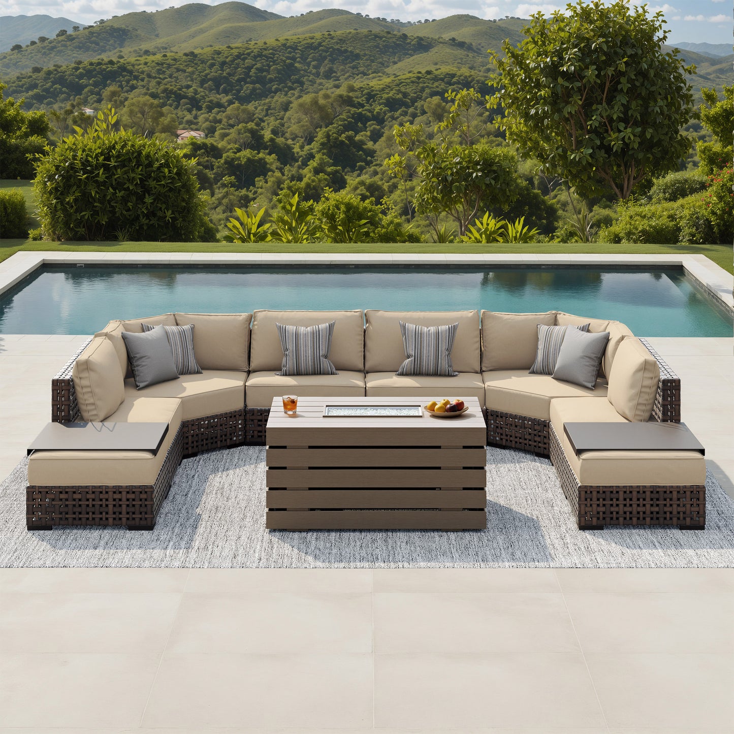 Sirio Oceanside 9-piece Fire Modular Outdoor Patio Seating Set