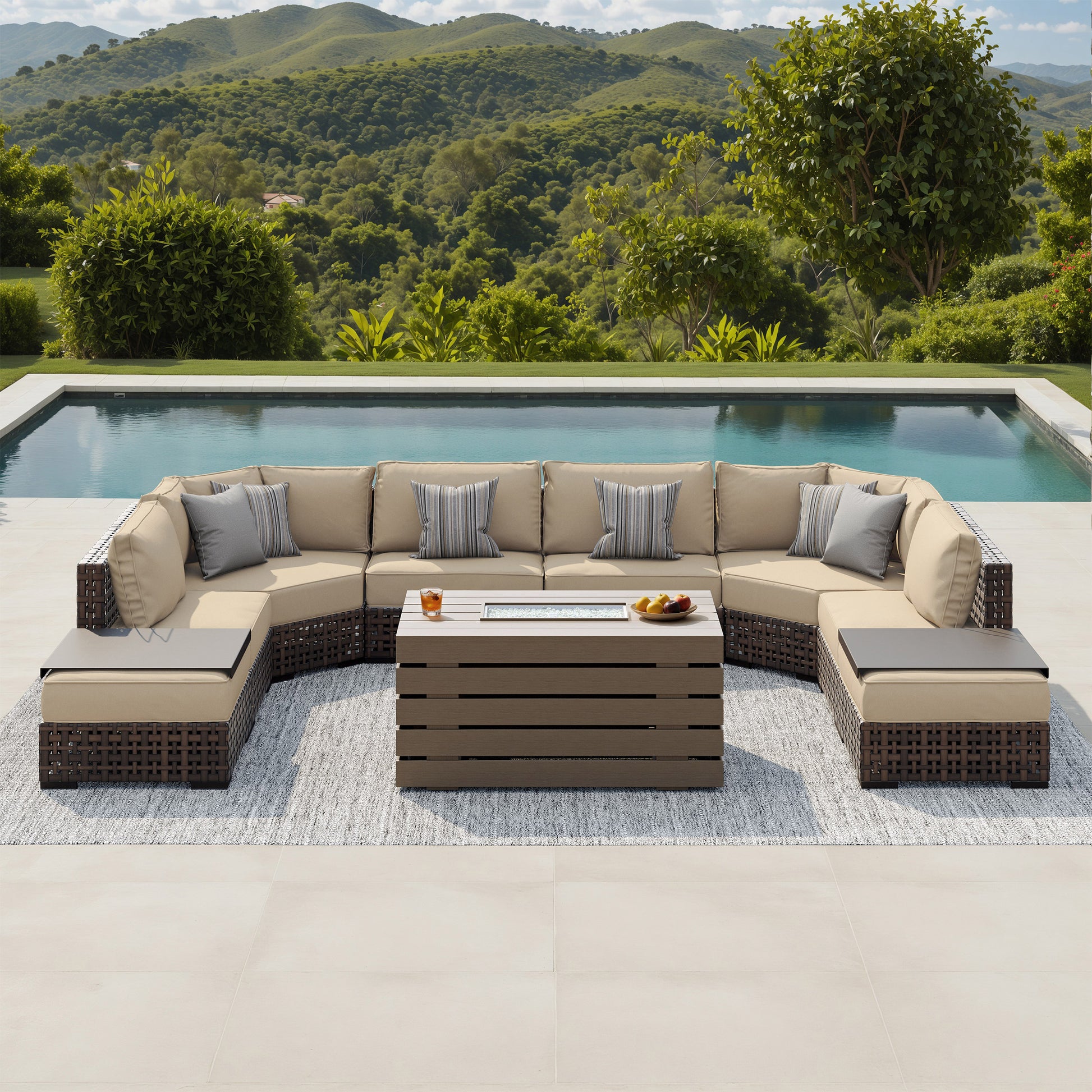 Sirio Oceanside 9-piece Fire Modular Outdoor Patio Seating Set