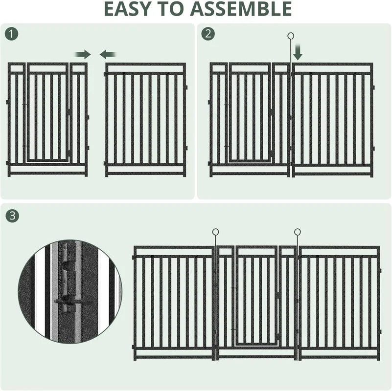 Petorldog Decorative Garden Fence Metal Dog Fence Outdoor for Yard, 36ft (L) x 40in (H), 14 Panels + 2 Gates, No Dig Fence for Patio | Black-Silver
